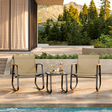 Asofer 3 Pieces Patio Furniture Set，Outdoor Bistro Set with 2 Outdoor Rocking Chairs and 1 Glass Coffee Table for Glass Garden House, Porch, Villa