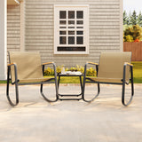 Asofer 3-Piece Outdoor Rocking Bistro Set, Patio Furniture Set with Glass Table for Poolside, Porch, Lawn, Brown