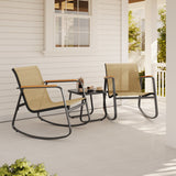 Asofer 3-Piece Outdoor Rocking Bistro Set, Patio Furniture Set with Glass Table for Poolside, Porch, Lawn, Brown