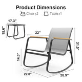Asofer 3 Pieces Rocking Sets，Bistro Patio Furniture with 2 Outdoor Rocking Chairs and 1 Glass Coffee Table for Porch Deck Lawn，Poolside, Porch, Lawn