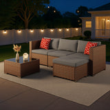 Noelse Patio Furniture Set, 5 Piece PE Rattan Outdoor Sectional Sofa Set with Coffee Table and Gray Cushions