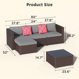 Noelse Patio Furniture Set, 5 Piece PE Rattan Outdoor Sectional Sofa Set with Coffee Table and Gray Cushions