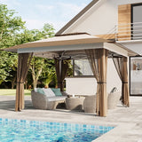 Asofer 13x13 Pop Up Gazebo Tent with Mosquito Netting, Canopy Tent for Lawn Backyard Garden Deck,Beige