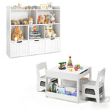 Asofer 4-Piece Play Furniture Sets, Includes Table, 2 Chairs & Toy Chest Storage Bookcase