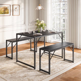 Asofer 45.5" Small Kitchen Table with 2 Bench, Dining Room Table Set, Coffee Table, Shoe Bench, Black