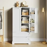 Asofer 47" Kitchen Pantry Storage Cabinet,Floor Cabinet with Doors, Adjustable Shelves and Drawers, for Dining Room, White