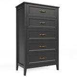 Asofer 5-Drawer Dresser for Bedroom, Modern Wood Chest with Metal Handle for Bedroom, Living Room, Black