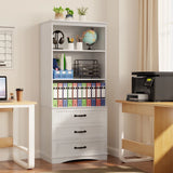 Asofer 70'' Tall Modern Bookcase, 3 Open Shelves & 3 Storage Drawers for Office Living Room and Bedroom, White