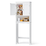 Over The Toilet Storage Cabinet,Asofer Bathroom Space Saver Organizer with Adjustable Shelf and Doors，White/Dark Brown