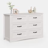 Asofer 6-Piece Bedroom Set with Bookcase, Queen Size Bed, 2 Chests of Drawers and 2 Nightstands, White
