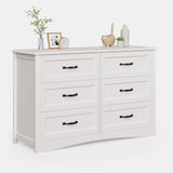 Asofer 6-Drawer White Dresser Cabinet with Metal Handle, Modern Wood Double Chest for Bedroom, Living Room