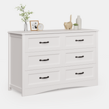 Asofer 6-Drawer White Dresser Cabinet with Metal Handle, Modern Wood Double Chest for Bedroom, Living Room