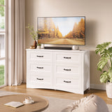 Asofer 6-Drawer White Dresser Cabinet with Metal Handle, Modern Wood Double Chest for Bedroom, Living Room