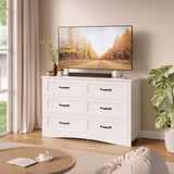 Asofer 6-Drawer White Dresser Cabinet with Metal Handle, Modern Wood Double Chest for Bedroom, Living Room