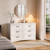 Asofer 6-Drawer White Dresser Cabinet with Metal Handle, Modern Wood Double Chest for Bedroom, Living Room