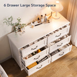 Asofer 6-Drawer White Dresser Cabinet with Metal Handle, Modern Wood Double Chest for Bedroom, Living Room