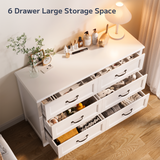 Asofer 6-Drawer White Dresser Cabinet with Metal Handle, Modern Wood Double Chest for Bedroom, Living Room