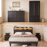 Asofer Bedroom Furniture Sets, Include Queen Size Bed Frame, Wardrobe & 6-Drawer Dresser and 2 Nightstands