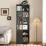 Asofer Modern Black Bookcase, 4 Open Shelves & Double Door Storage Cabinet for Study Bedroom