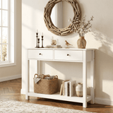 Asofer Console Table, Narrow Entryway Table with 2 Drawers, Bttom Shelf for Living Room, Foyer, White