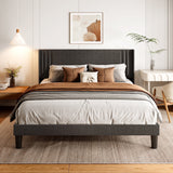 Asofer Full Bed Frame with Headboard, Upholstered Platform Metal Frame, Noise Free, Dark Gray