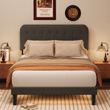 Asofer Queen Bed Frame with Headboard, Noise-Free, No Box Spring Needed, Beige