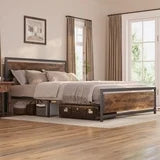 Asofer Full Metal Platform Bed Frame with Wooden Headboard, Large Underbed Storage, Brown