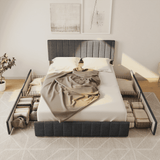 Asofer Full Size Storage Bed Frame w/4 Wheels, Adjustable Headboard & Wood Slats, Dark Gray