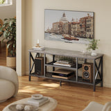 Asofer Industrial TV Stand for TVs up to 65" with Open Storage Shelves and Metal Frame, for Living Room, Bedroom, Gray