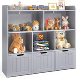 Asofer Kids Bookshelf with 3 Movable Drawers and 6 Open Shelves, Toy Chest Storage Bookcase for Playroom Kids Room, Gray