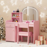 Asofer Kids Vanity, Princess Makeup Desk and Chair Set with Mirror, 2 Tier Open Shelves Drawer and Cabinet, Pretend Play Vanity Set for Toddler Girls