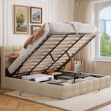 Asofer King Upholstered Bed Frame with Lift Up Storage & Modern Wingback Headboard, No Box Spring Needed, Beige
