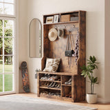 Asofer Modern Hall Tree with Shoe Storage, Front Entryway Furniture, Mudroom Bench with Coat Rack, Retro