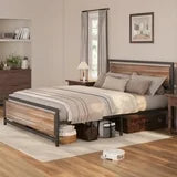 Asofer Queen Bed Frame with with Rustic Vintage Wood Headboard and Footboard, No Box Spring Needed, Gray