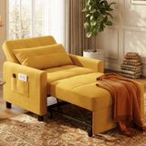 Convertible Sleeper Sofa Bed, Asofer 3-in-1 Pull-Out chair with Adjustable Backrest & Side Pocket, Futon Couch for Apartment & Office,Yellow