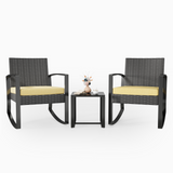 Asofer Outdoor Patio Conversation Set, 3 Pieces Sectional Furniture, Rocking Wicker Chairs and Glass Table