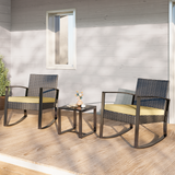 Asofer Outdoor Patio Conversation Set, 3 Pieces Sectional Furniture, Rocking Wicker Chairs and Glass Table