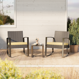 Asofer Outdoor Patio Conversation Set, 3 Pieces Sectional Furniture, Rocking Wicker Chairs and Glass Table