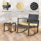 3 Pieces Patio Furniture Set Rocking Bistro Set, Asofer Outdoor Rattan Conversation with Cushion for Garden Balcony Backyard Poolside