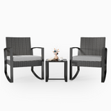 3 Pieces Patio Furniture Set Rocking Bistro Set, Asofer Outdoor Rattan Conversation with Cushion for Garden Balcony Backyard Poolside