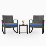 3 Pieces Patio Furniture Set Rocking Bistro Set, Asofer Outdoor Rattan Conversation with Cushion for Garden Balcony Backyard Poolside