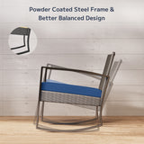 3 Pieces Patio Furniture Set Rocking Bistro Set, Asofer Outdoor Rattan Conversation with Cushion for Garden Balcony Backyard Poolside