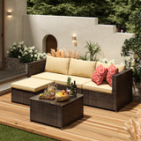 Asofer Outdoor Patio Sofa Set Wicker Rattan, Sectional Conversation Sofa with Coffee Table, for Backyard