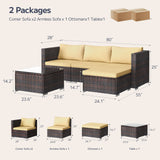 Asofer Outdoor Patio Sofa Set Wicker Rattan, Sectional Conversation Sofa with Coffee Table, for Backyard