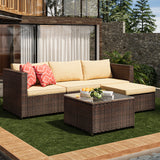 Asofer Outdoor Patio Sofa Set Wicker Rattan, Sectional Conversation Sofa with Coffee Table, for Backyard