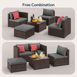 Asofer 5 Pieces Patio Furniture Set, Outdoor Conversation Sectionals, Rattan Chairs Sofa with Cushion and Glass Table,Gray