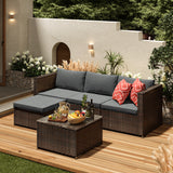 Asofer 5 Pieces Patio Furniture Set, Outdoor Conversation Sectionals, Wicker Chairs Sofa with Cushion and Glass Table,Beige