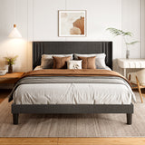 Upholstered Queen Bed Frame with Wingback Headboard, Noise Free and Sturdy, Dark Gray