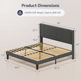Upholstered Queen Bed Frame with Wingback Headboard, Noise Free and Sturdy, Dark Gray