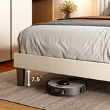 Quiet Full Platform Bed Frame with Headboard, Tool-Free Setup, Sturdy 850lb Support & Under Bed Storage, Beige
